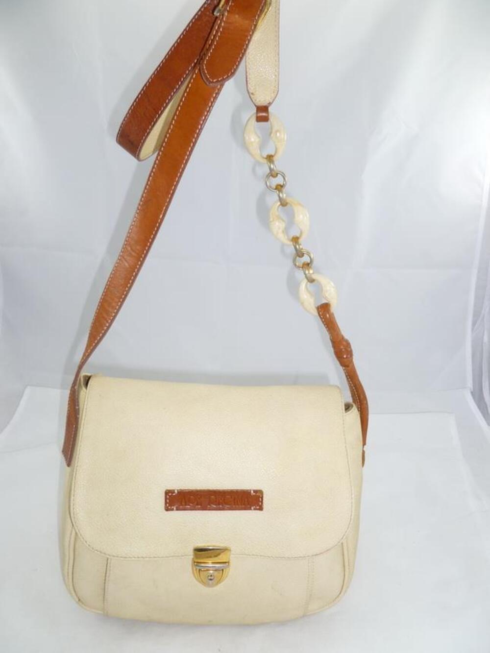 VINTAGE/USED APE REGINA ITALY MAN MADE/LEATHER IVORY FLAP SHOULDER/CROSSBODY BAG